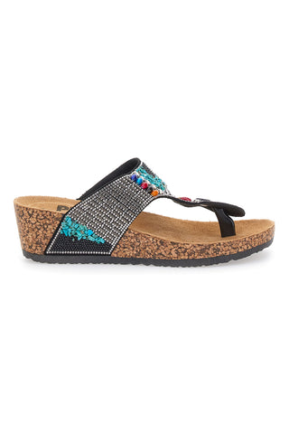 Schwarze Flip-Flops mit Strasssteinen und Perlen Prima Riga 14199