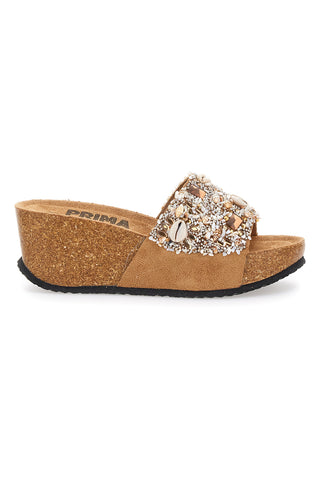Beige Hausschuhe mit Steinen und Muscheln Prima Riga 14229