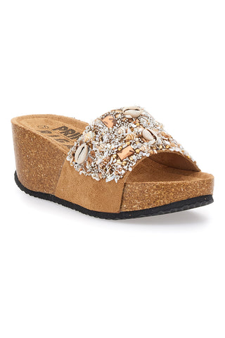 Beige Hausschuhe mit Steinen und Muscheln Prima Riga 14229