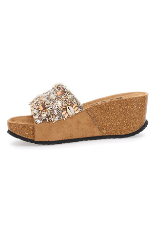 Beige Hausschuhe mit Steinen und Muscheln Prima Riga 14229