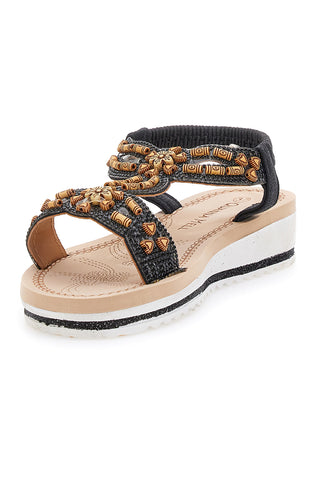 Schwarze Sandalen mit Perlen Quanna Mel 21026