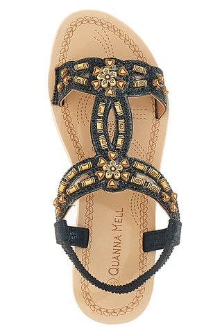 Schwarze Sandalen mit Perlen Quanna Mel 21026
