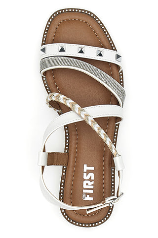 Sandali Bianchi Con Suola Flat e Borchie The First 313811