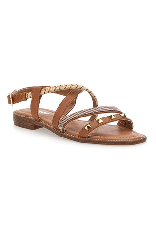 Braune Sandalen mit flacher Sohle und Nieten The First 313811