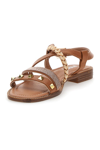 Braune Sandalen mit flacher Sohle und Nieten The First 313811