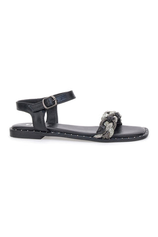 Schwarze Sandalen mit Zopf The First 92119