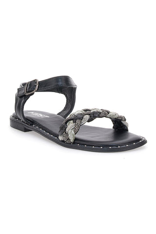 Schwarze Sandalen mit Zopf The First 92119