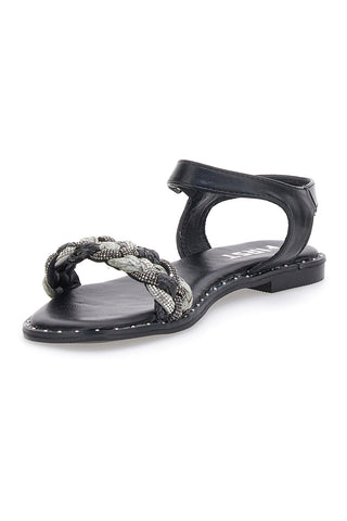 Schwarze Sandalen mit Zopf The First 92119