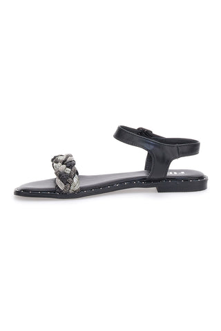 Schwarze Sandalen mit Zopf The First 92119