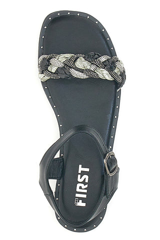 Schwarze Sandalen mit Zopf The First 92119