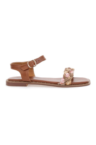 Cognacfarbene Sandalen mit Zopf The First 92119