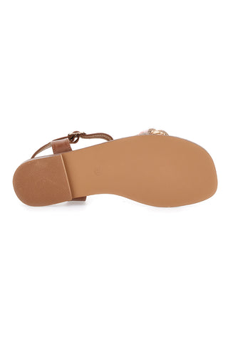 Cognacfarbene Sandalen mit Zopf The First 92119