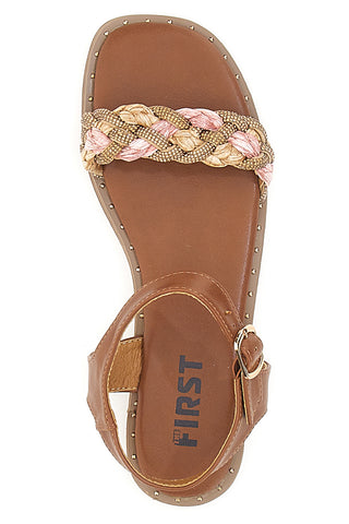 Cognacfarbene Sandalen mit Zopf The First 92119