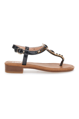 Schwarze Flip-Flop-Sandalen mit Steinen The First 723