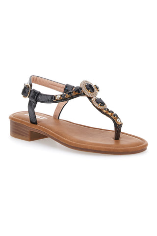 Schwarze Flip-Flop-Sandalen mit Steinen The First 723