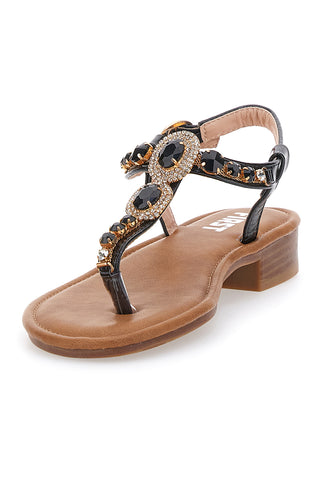 Schwarze Flip-Flop-Sandalen mit Steinen The First 723