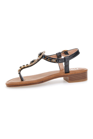 Schwarze Flip-Flop-Sandalen mit Steinen The First 723