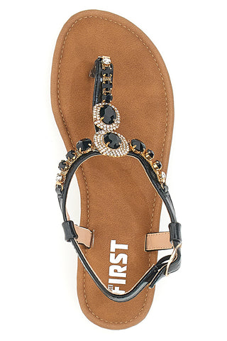 Schwarze Flip-Flop-Sandalen mit Steinen The First 723