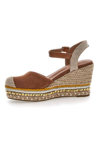 Braune Espadrilles-Sandalen mit Keilabsatz und Schnalle Pittarello Sun 322290