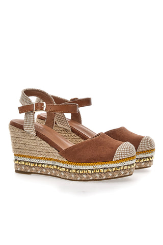 Braune Espadrilles-Sandalen mit Keilabsatz und Schnalle Pittarello Sun 322290