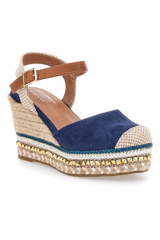 Blaue Espadrille-Sandalen mit Keilabsatz und Schnalle Pittarello Sun 322290