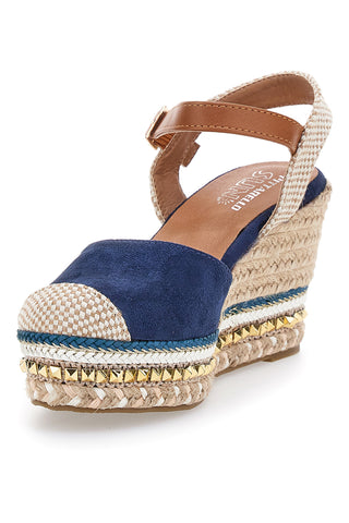 Blaue Espadrille-Sandalen mit Keilabsatz und Schnalle Pittarello Sun 322290