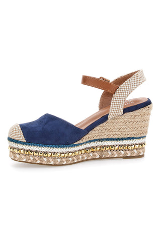 Blaue Espadrille-Sandalen mit Keilabsatz und Schnalle Pittarello Sun 322290
