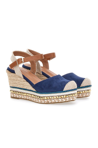 Blaue Espadrille-Sandalen mit Keilabsatz und Schnalle Pittarello Sun 322290