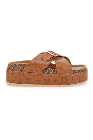 Cognacfarbene Hausschuhe mit Flatform Laura Biagiotti 8627