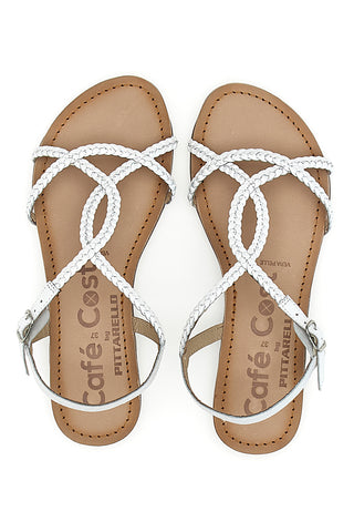 Niedrige Sandalen aus weißem Leder Café Cost 95106