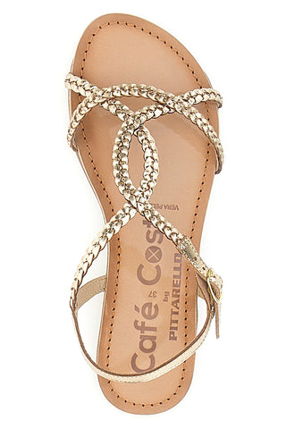 Sandali Bassi in Pelle Gold Cafè Cost 95106