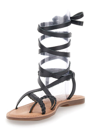 Sandali Lace-Up Neri Con Suola Flat Cafe' Cost 95121