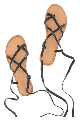 Sandali Lace-Up Neri Con Suola Flat Cafe' Cost 95121