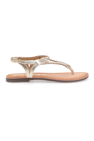 Goldene Flip-Flop-Sandalen aus Café-Leder kosten 95522