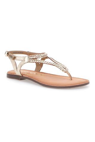 Goldene Flip-Flop-Sandalen aus Café-Leder kosten 95522