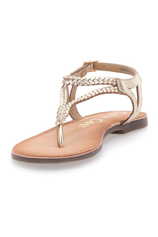 Goldene Flip-Flop-Sandalen aus Café-Leder kosten 95522