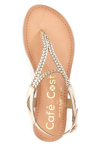 Goldene Flip-Flop-Sandalen aus Café-Leder kosten 95522