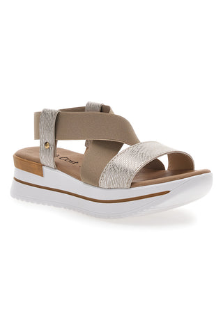 Beige Sandalen mit Gummibändern und Plateau-Café kosten 272045