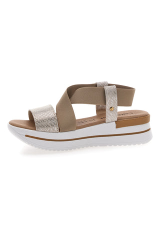 Beige Sandalen mit Gummibändern und Plateau-Café kosten 272045