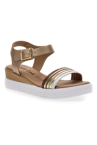 Bronzesandalen mit Keilabsatz und Cafè-Riemen. Kosten 1144099