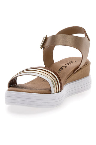 Bronzesandalen mit Keilabsatz und Cafè-Riemen. Kosten 1144099