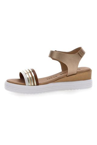 Bronzesandalen mit Keilabsatz und Cafè-Riemen. Kosten 1144099