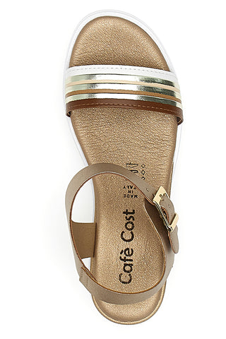 Bronzesandalen mit Keilabsatz und Cafè-Riemen. Kosten 1144099