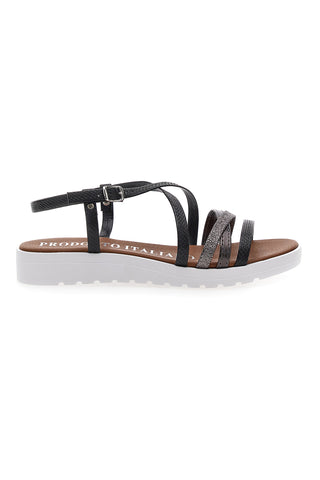 Schwarze Sandalen mit mehreren Preislisten, hergestellt in Italien, Mio Tempo 8103