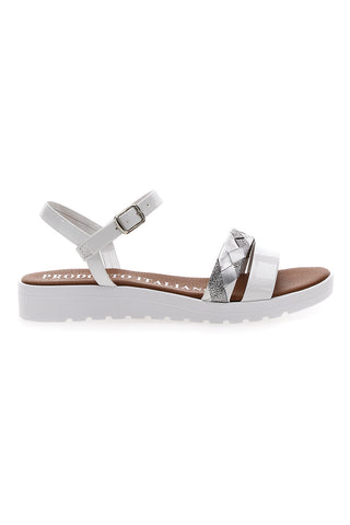 Weiße Sandalen mit Riemen, hergestellt in Italien, Mio Tempo 8187