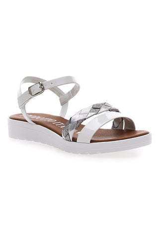 Weiße Sandalen mit Riemen, hergestellt in Italien, Mio Tempo 8187