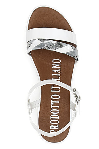 Weiße Sandalen mit Riemen, hergestellt in Italien, Mio Tempo 8187