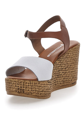 Sandali Marroni e Bianchi Con Zeppa Pittarello 6441504