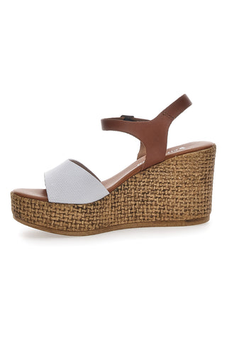 Sandali Marroni e Bianchi Con Zeppa Pittarello 6441504