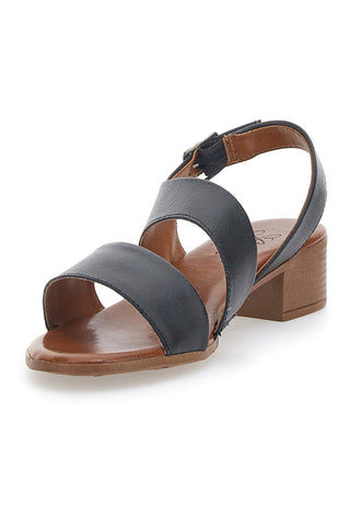 Schwarze Sandalen aus echtem Leder mit 4 cm Absatz im Pittarello-Look 243080